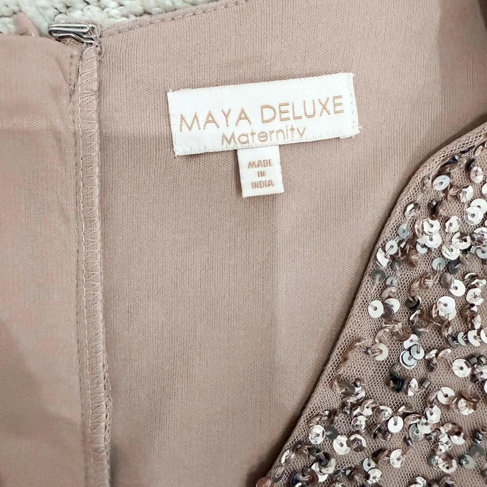 Maternity Sequin Bodice Tulle Maxi Dress in Taupe - Picture 3 of 3